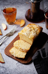 Apple cake with cup of tea