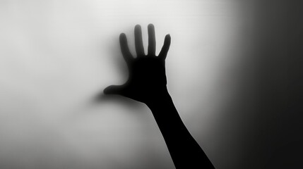 Hand silhouette on grey background. Blurred human hand shape out of focus