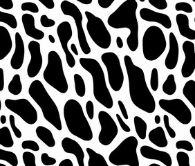 Animal seamless pattern. Cow hide. Animal skin texture with black spots on a white background. Mammals Fur. Leather print.