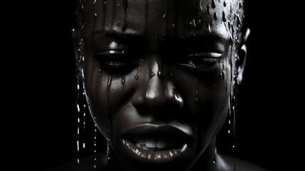 Portrait of an african woman with water drops
