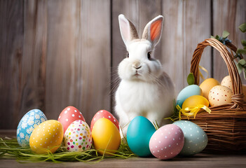 Easter bunny with eggs and decorations