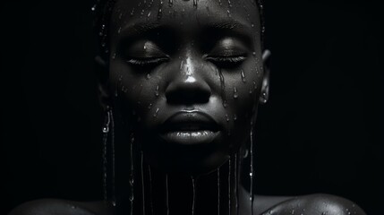 Portrait of an african woman with water drops