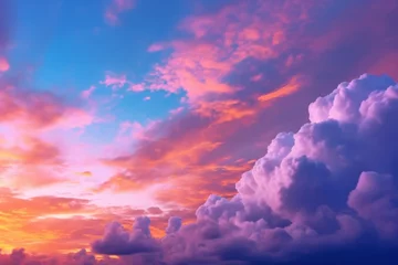Schilderijen op glas Vibrant sunset with streaks of pink and orange clouds against a purple sky © Bulder Creative