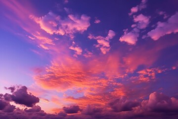 Fototapeta premium Vibrant sunset with streaks of pink and orange clouds against a purple sky
