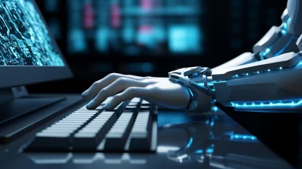 Fotobehang robot hand typing on a keyboard © Bulder Creative