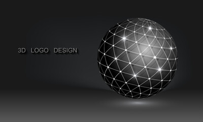 3D Global Connection. Creative and modern logo suitable for businesses related to digital or technological media. High-tech electronics and computer related concept. Vector geometric sphere isolated