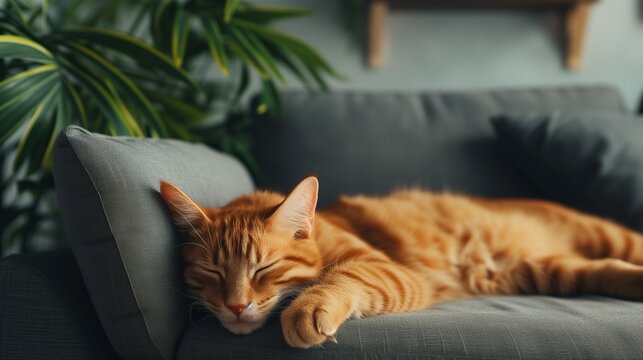 redcat sleeping on sofa