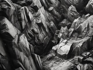 the rocks in black and white photo