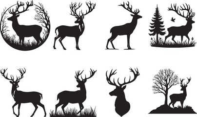 Deer Silhouettes EPS Deer Vector Deer Clipart