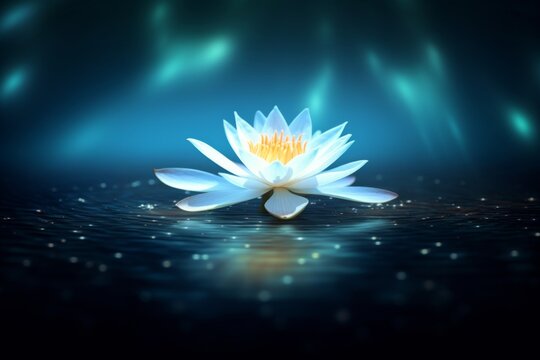 white lotus flower with glowing light sparkles in the water