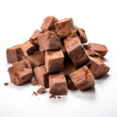 Closeup of chocolate chunks isolated on white background