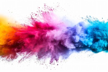 Colorful smoke explosion on white background. Festival of the color, Phagwah, Holi. Happy holiday concept. Creative design for banner, poster