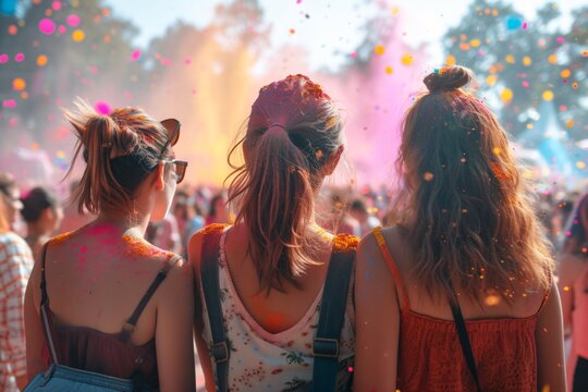 People at the Holi festival with colorful paints. Festival of the color, Phagwah. Happy holiday concept. Design for banner, poster