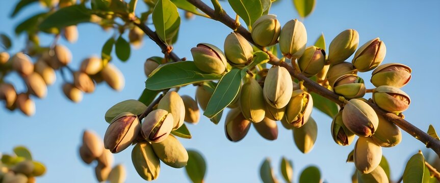 Bountiful Orchard Pistachio Tree Laden with Sun-Kissed, Ripened Nuts
