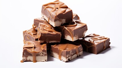 Chocolate chunks with caramel isolated on white background