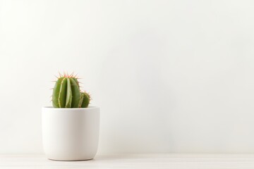 A Green Cactus Plant in a Modern Ceramic Vase on a White Table