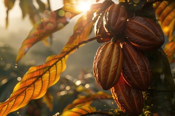Cocoa beans on a tree - obrazy, fototapety, plakaty