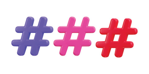 3d hashtag icon vector illustration set