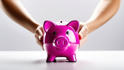 Women's hands hold a piggy bank, Save money and financial investments