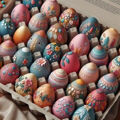 Fototapeta na wymiar multi colored easter eggs cardboard