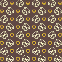 Dog icon trendy multicolor repeating pattern vector illustration brown background