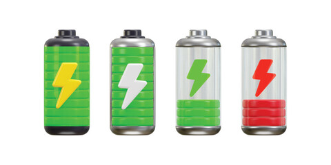 high to low voltage battery icon 3d rendering vector illustration set