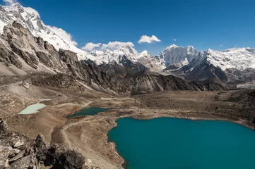 Cercles muraux Makalu Alpine lakes, Mounts Lhotse, Makalu, Baruntse and Chukchung Glacier from Kongma La Pass during Everest Base Camp EBC or Three Passes trekking in Khumjung, Nepal. Highest mountains in the world.