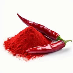 Keuken spatwand met foto Red hot chili peppers and powder isolated on white background with clipping path Job ID: 1f7a5587-333b-4fb2-a0f8-39f271e697fb © Johannes
