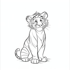 The tiger is sitting. A black and white drawing for a children's coloring book.