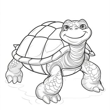 A cute turtle. A black and white drawing for a children's coloring book.