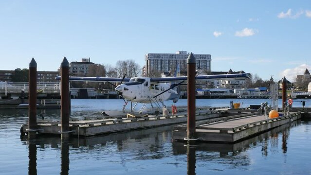 Harbour Air Seaplane parked at the Victoria Harbour Airport on Vancouver Island in Victoria, British Columbia, Canada