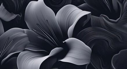 composition of paper flowers style  in Black and white colors, - obrazy, fototapety, plakaty