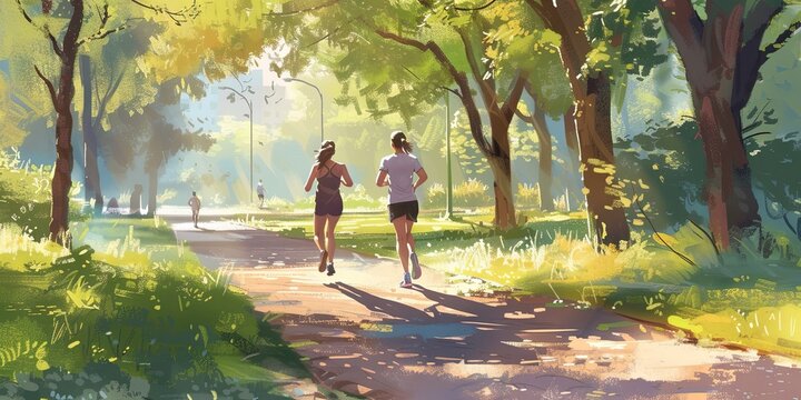 Friends jogging in the park 
