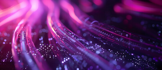 3d rendering of abstract particles in space with depth of field and bokeh. Beautiful glowing data cables transferring information. Futuristic background with depth of field and bokeh. - obrazy, fototapety, plakaty