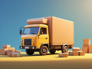 Small delivery postal cargo truck isolated over a neutral background, providing copy space. Ideal for transportation, logistics, and delivery concepts.