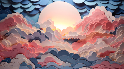 paper cutting 3D mountains, capturing the essence of serene landscapes