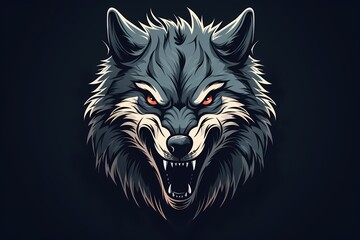 A powerful and intense wolf face logo illustration, capturing resilience and strength, standing out against a rugged and textured solid background - obrazy, fototapety, plakaty