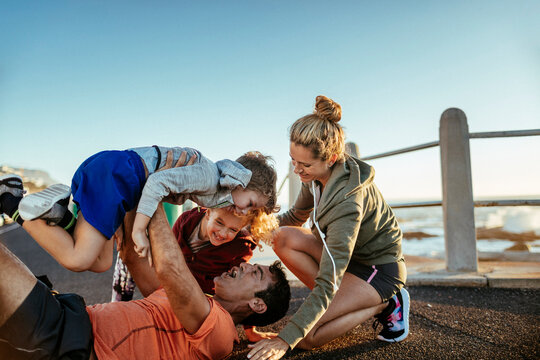 Family enjoying time together at seaside park