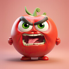 Cute Cartoon Angry Tomato Character with Big Eyes