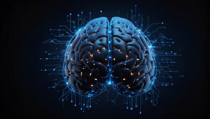 illuminated human brain blue transparent . AI technology concept 