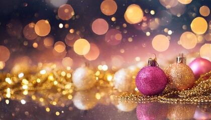 abstract christmas bokeh background gold pink blurred glitter lights banner header panorama