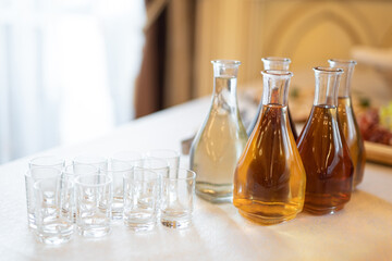 bottles with alcoholic beverages on the buffet table