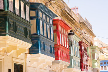 Gallarija, closed balconies, typical of Malta, of various colours - 732699763
