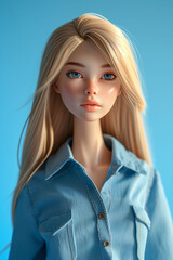 Fototapeta premium 3D Illustrated Blonde Woman in Denim Shirt 