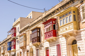Gallarija, closed balconies, typical of Malta, of various colours - 732699972