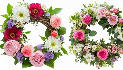 flowers bouquets and wreaths collection set isolated on transparent white background