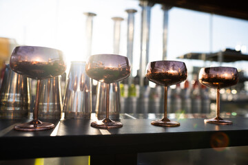 metallic shiny copper glasses for alcoholic cocktails