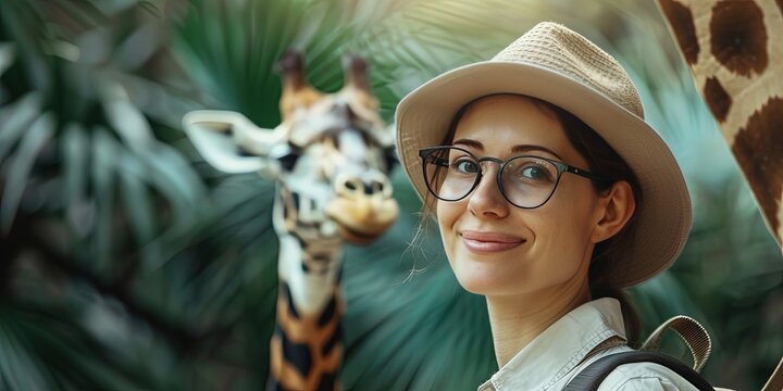 Friendly female zoologist standing outside an animal display