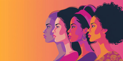 Illustration of Women History Month Banner with Legacy of Female Empowerment and Women Silhouette Heads Isolated Concept.