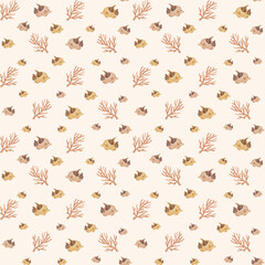 Seamless pattern with Fish and Corals in Ocean world